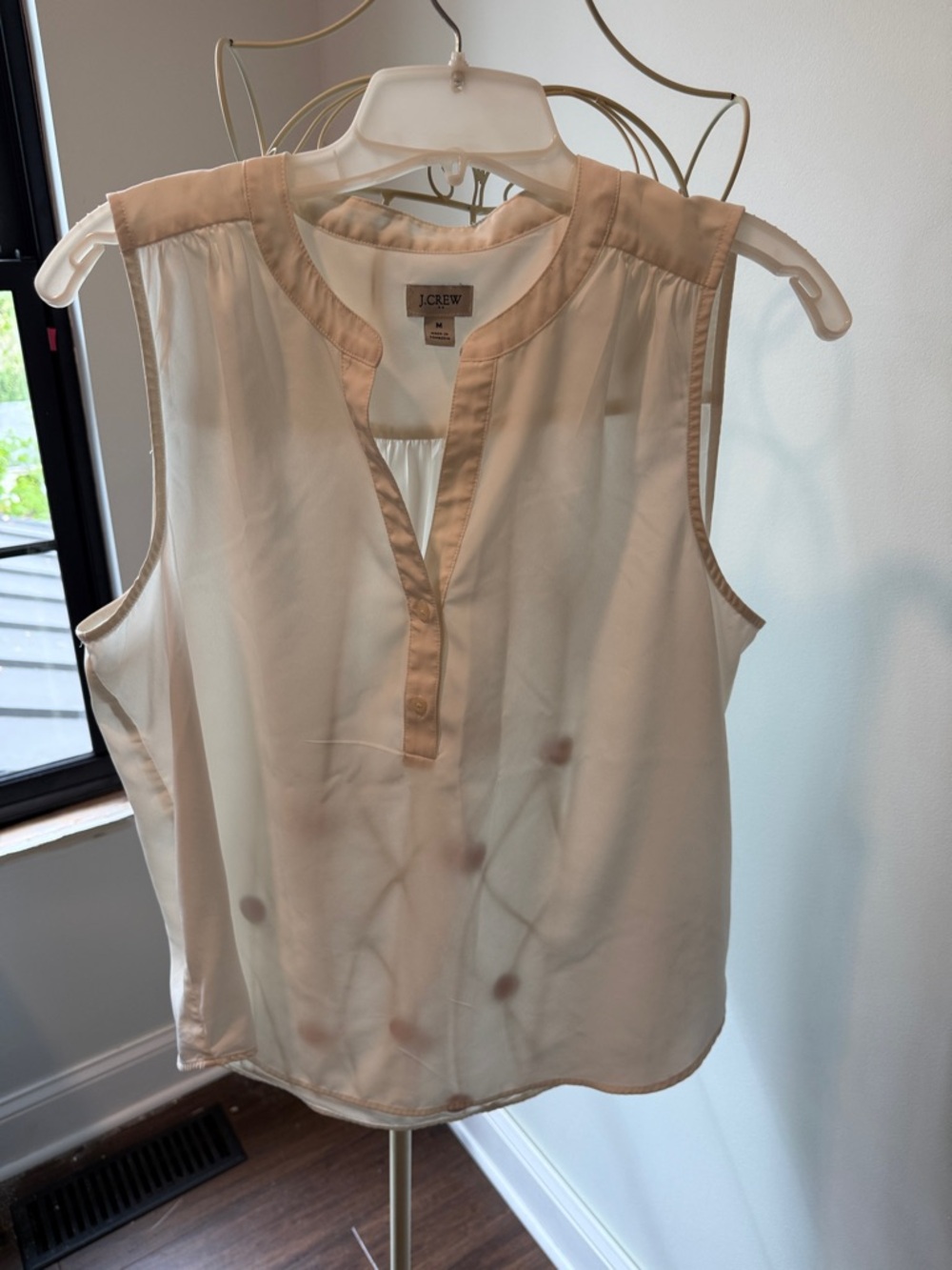 J. Crew Sleeveless Split-Neck Camisole in Cream and Tan Trim